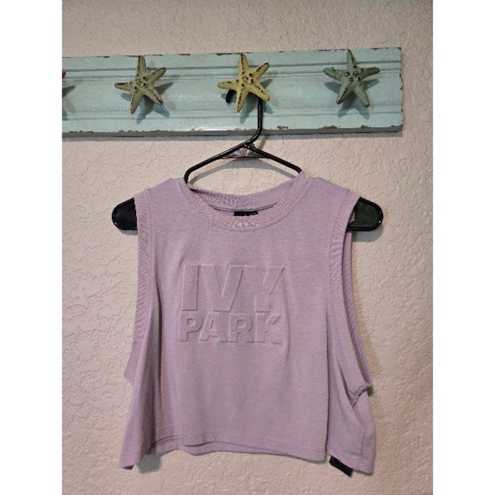 Ivy Park Womens Lavender Purple Embossed Logo Sleeveless Crop Top Tank Small